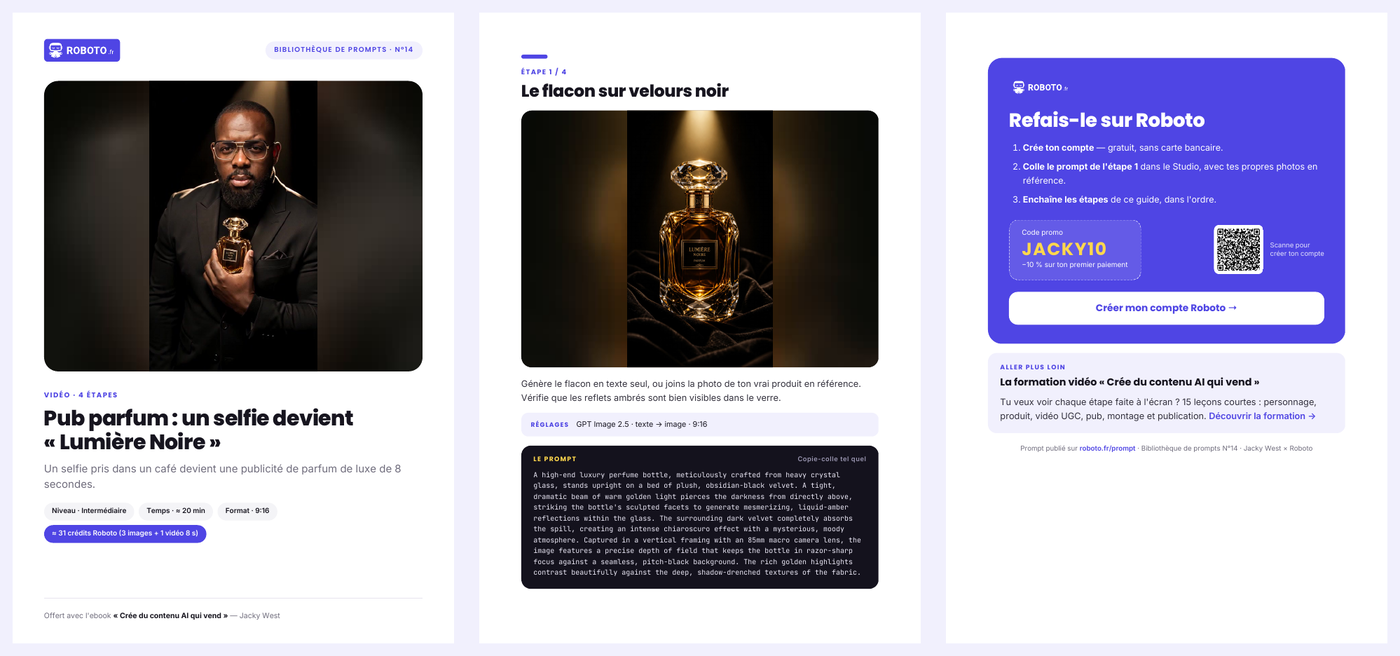 Pages réelles d’un guide de la bibliothèque de prompts