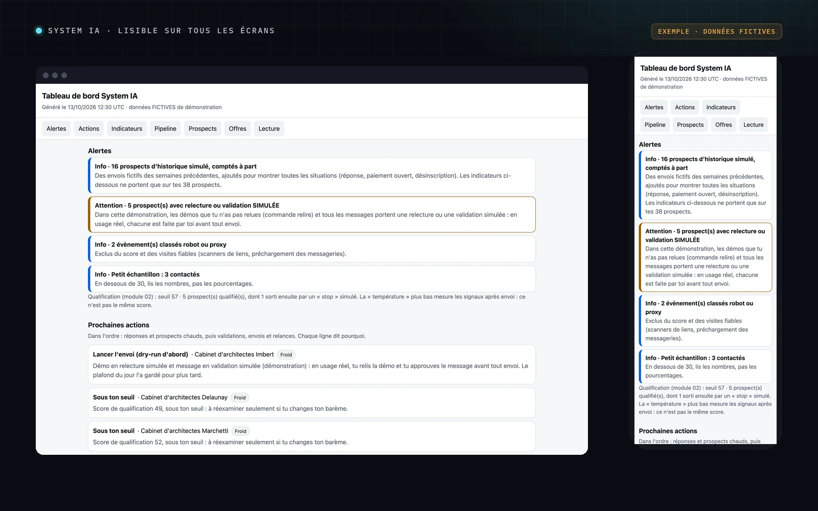 Le tableau de bord SYSTEM IA sur ordinateur et sur téléphone